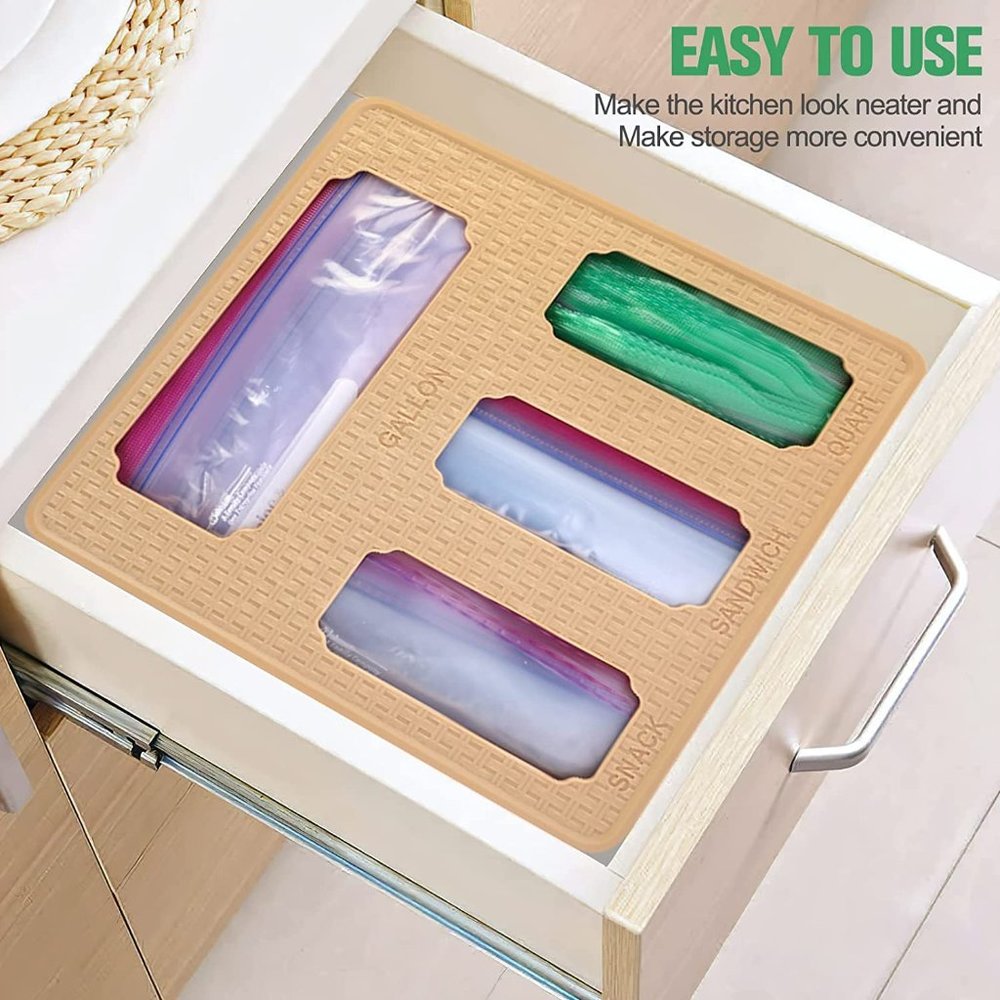 Ziplock Bag Organizer for Kitchen Drawer or Wall Mount(1 Box 4 Slots)